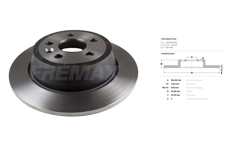 Land Rover brake disc rear - solid 302x11/64.2