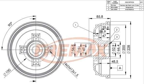 Opel brake drum - rear 200mm ID WITH HUB hatchback/sedan