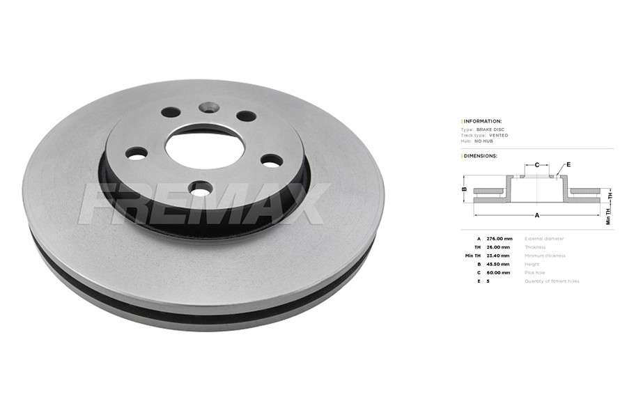 Opel brake disc front - vented 276x26/45.50 15" wheels