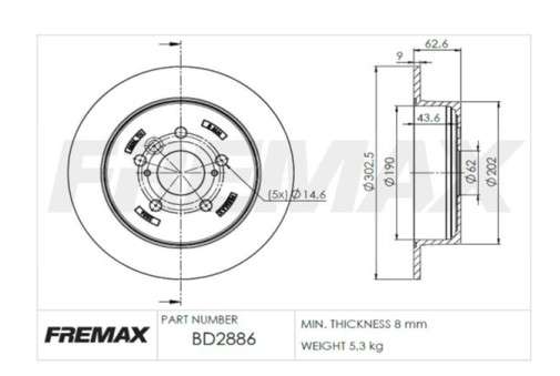 Chery brake disc rear - solid 303x9/64