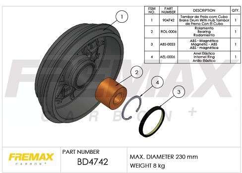 Citroen brake drum - rear (228mm ID)
