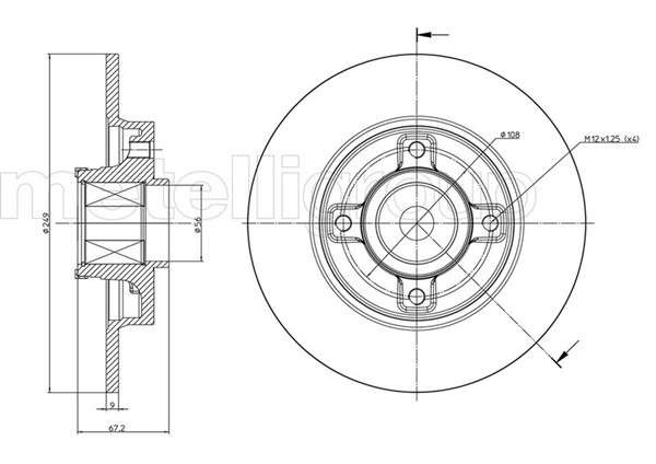 Citroen brake disc rear - with hub 249x9/67.5
