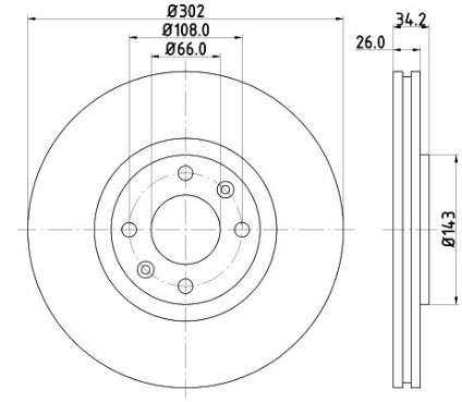 Opel brake disc front - vented 302x26/34