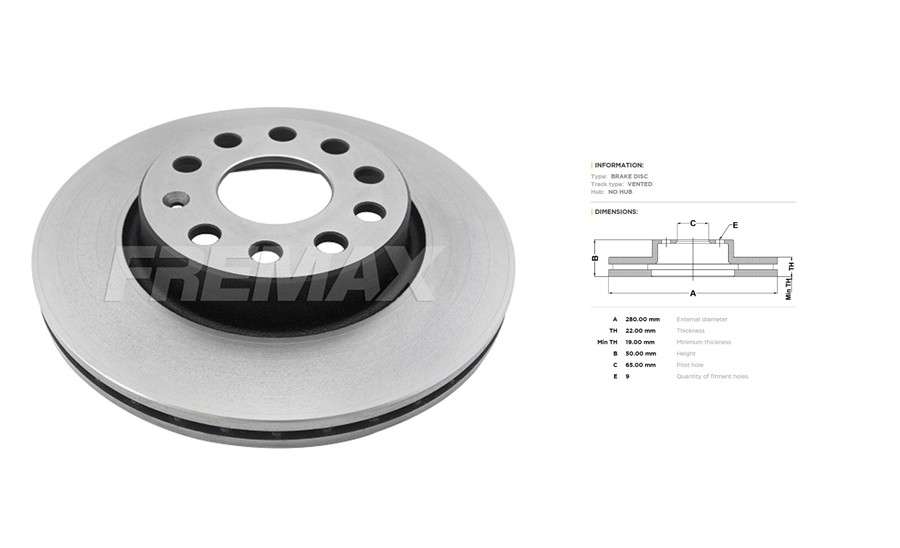 Audi brake disc front - vented, 280x22/49.7