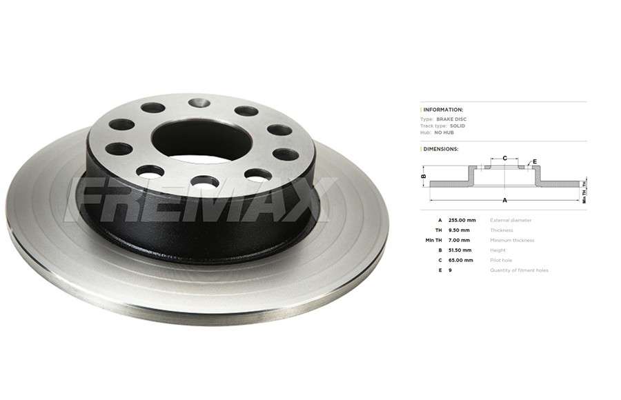Audi brake disc rear - solid 255x10/51.3