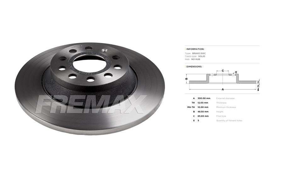Audi brake disc rear - solid, 300x12/48.3