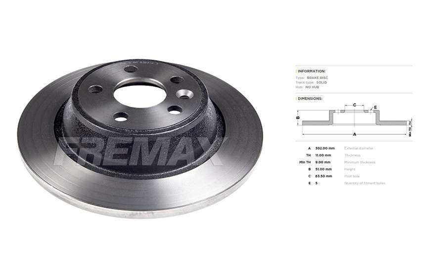 Land Rover brake disc rear - solid 302x11/51