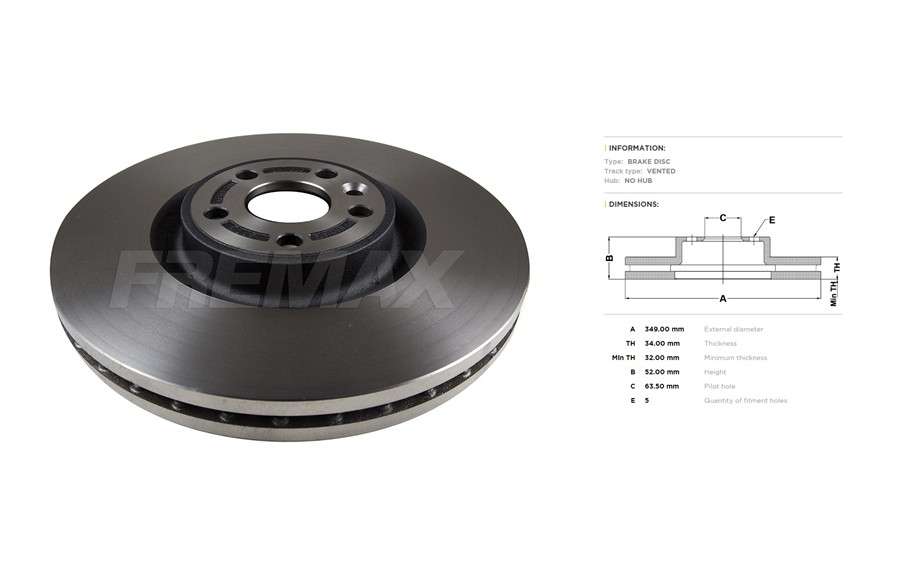 Land Rover brake disc front - vented 349x34/51.7