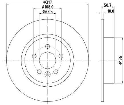 Land Rover brake disc rear - solid 317x10/51