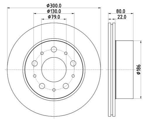Citroen brake disc rear - vented - 300x22/80