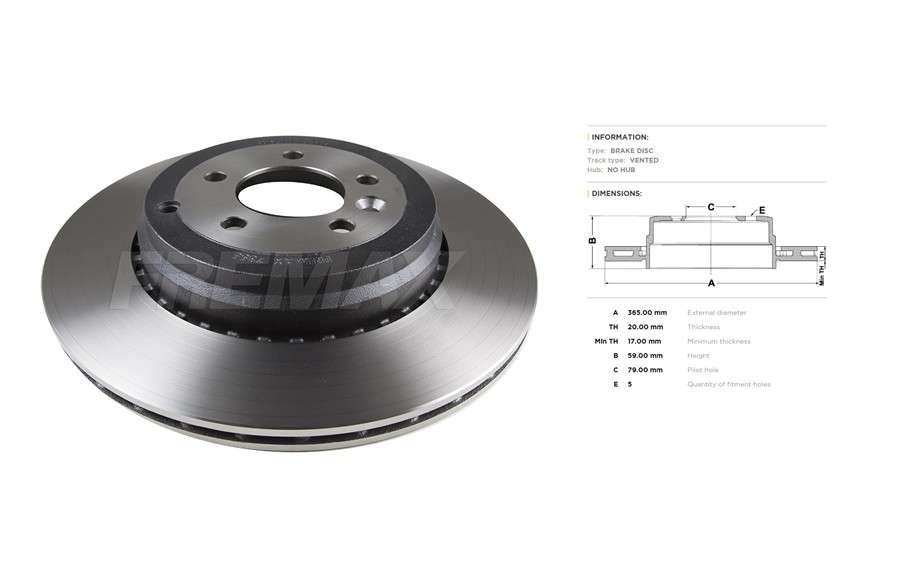 Land Rover brake disc rear - vented, 365x20/59