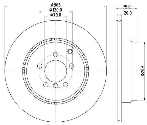 Land Rover brake disc rear - vented, 365x20/75, range rover