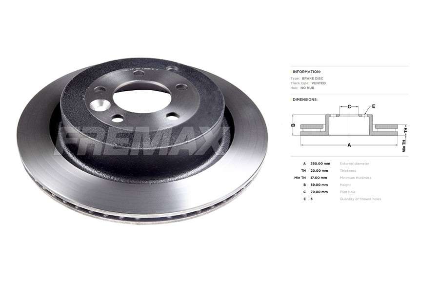 Land Rover brake disc rear - vented, 350x20/59