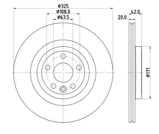 Land Rover brake disc rear - vented (325x20/42)