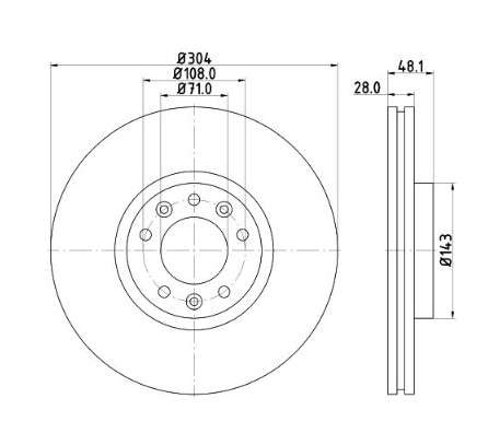 Fiat brake disc front - vented 304x28/48