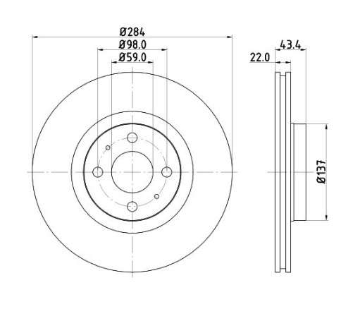 Abarth brake disc front - vented (284x22/43.5)