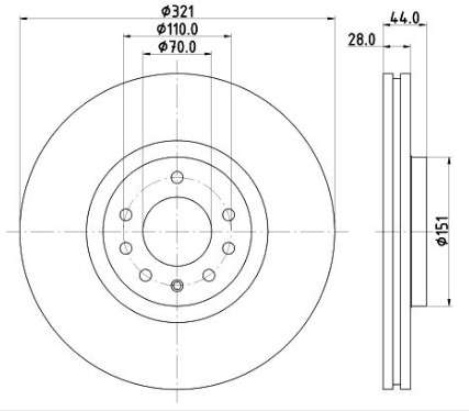 Opel brake disc front - vented / 321x28/44