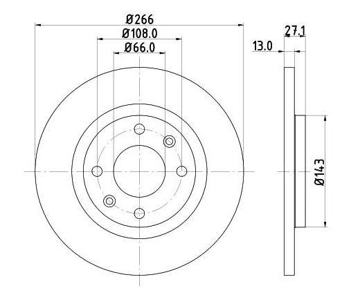 Citroen brake disc front - solid (266x13/27.1)