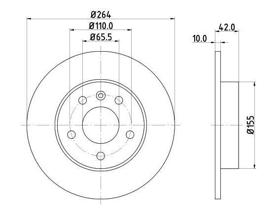 Opel brake disc rear - solid 264x10/42 5 HOLE