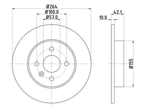 Opel brake disc rear - solid 264x10/42