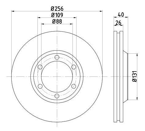 GWM/Haval brake disc front - vented (256x26/40 THREADED 4x2 standard body)