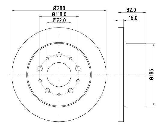 Fiat brake disc rear - solid (280x16/82)
