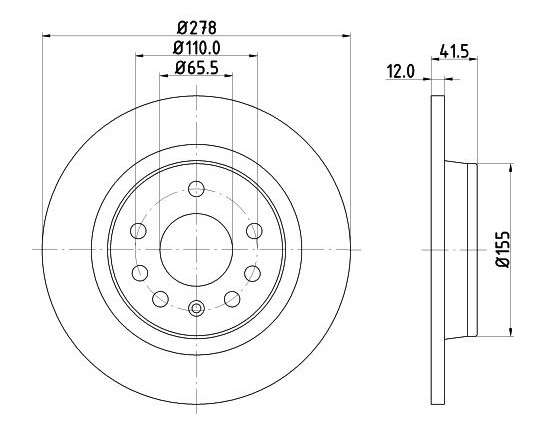 Fiat brake disc rear - solid (278x12/41.5)