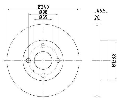 Fiat brake disc front - vented 240x20/46.5