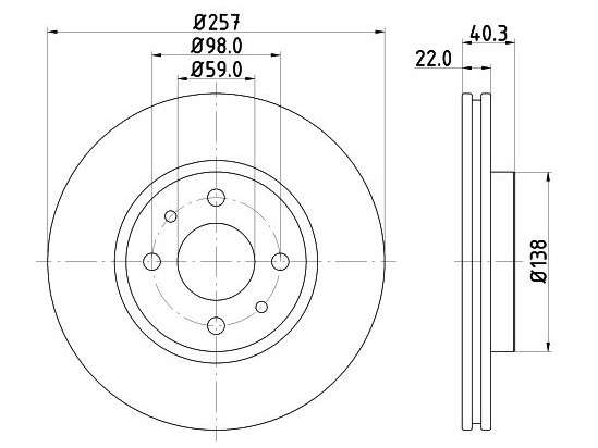 Abarth brake disc front - vented (257x22/40.5)