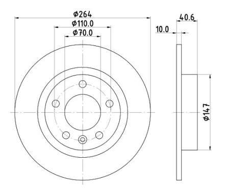 Opel brake disc rear - solid 264x10/40.6 5 HOLE