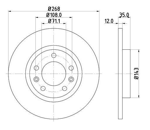 Citroen brake disc rear - solid 268x12/35