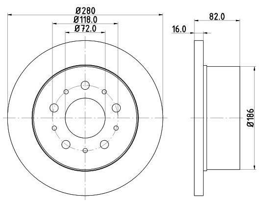 Fiat brake disc rear - solid (280x16/83)