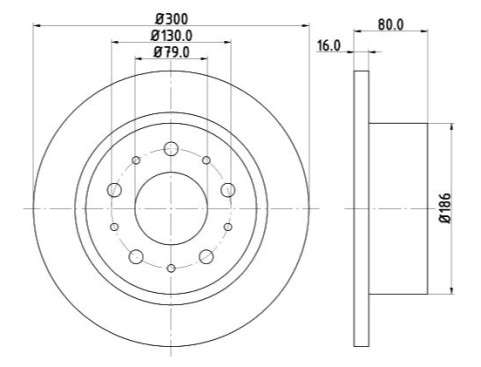 Fiat brake disc rear - solid (300x16/80)