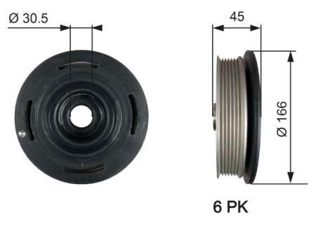 Opel crankshaft pulley-micro-V belt, 152x30.5x44 6PK