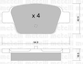 Fiat brake pad set - rear 95x43x16.5 (multipla)