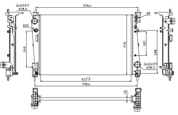 Fiat radiator-cooling-aluminium 617x412x16
