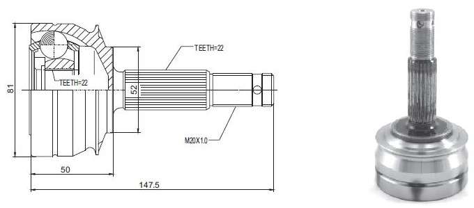 Opel cv joint - outer 22-22-52
