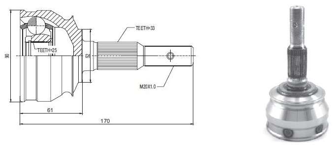 Opel cv joint - outer / 33-25-52