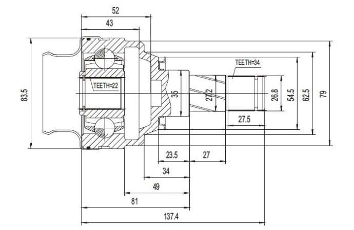 Opel cv joint - inner 34-22-35