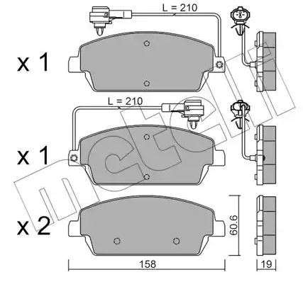 Mahindra brake pad set F - with sensor 158x61x19