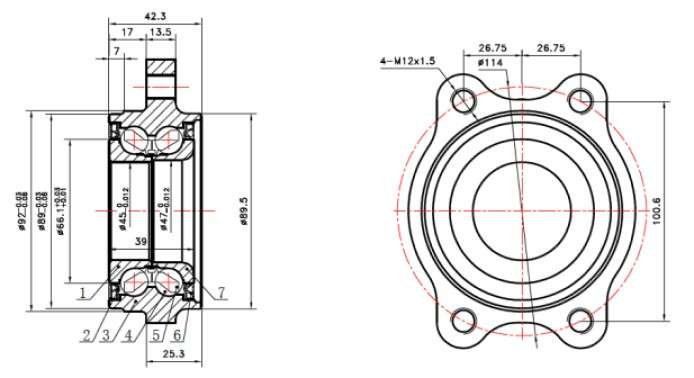 Audi wheel bearing+housng-F or rear, 45/47mm ID