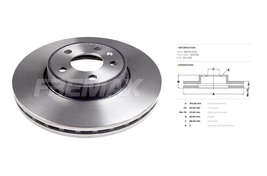 Audi brake disc front - vented 314x25/52.5