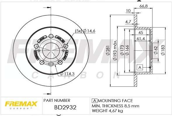 Lexus brake disc rear - solid 281x10/67