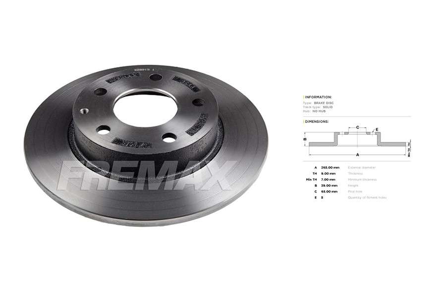 Mazda brake disc rear - solid, 265x9/39