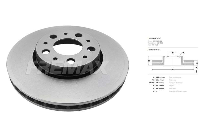 Volvo brake disc front - vented 286x26/50 s60 15" wheels