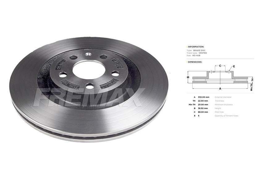 Audi brake disc rear - vented 330x22/36