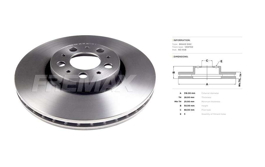 Volvo brake disc front - vented 316x28/50 s60