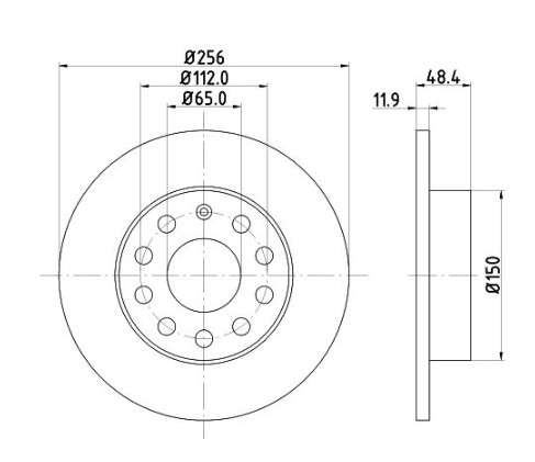 Audi brake disc rear - solid, 256x12/48
