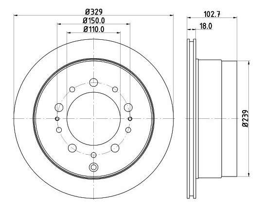 Lexus brake disc rear - vented 329.5x18.2/102.5