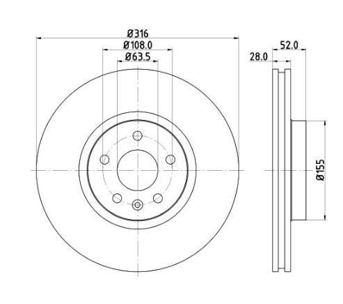 Volvo brake disc front - vented 316x28/52